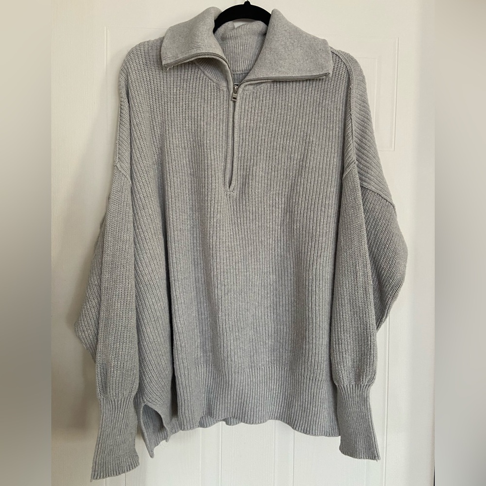 Aerie Light Gray Zip-Up Sweater